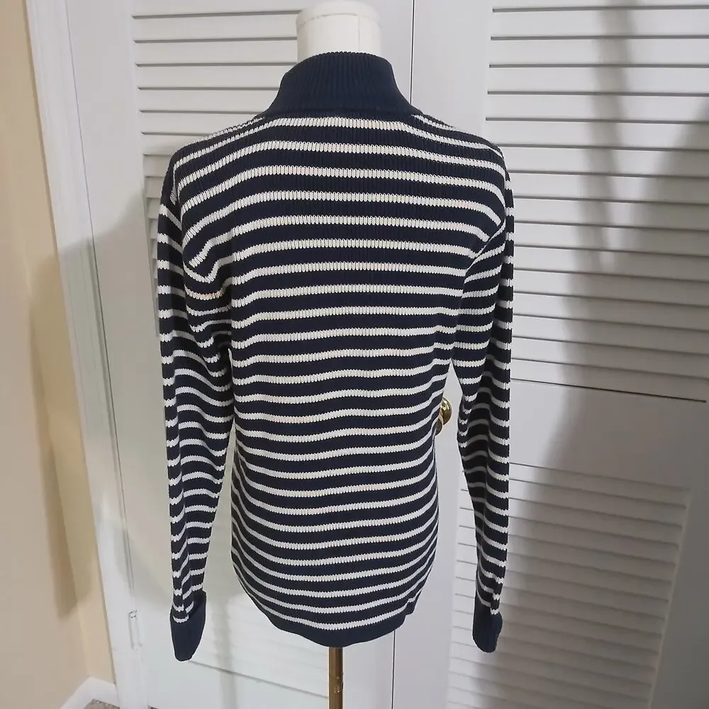 GAP Medium 100% Cotton Mock-Neck Blue/Cream Striped Tunic Sweater Ribbed Cuff